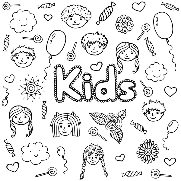 Word Kids Coloring Page Adults Children Doodle Cartoon Line Graphic — Stock Vector