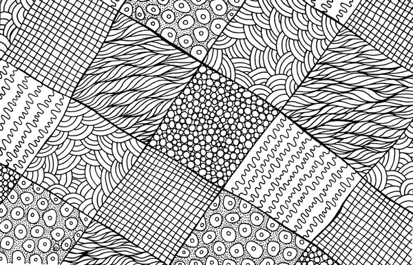 Psychedelic Surreal Fantastic Abstract Doodle Pattern Squares Coloring Page Adults — Stock Vector