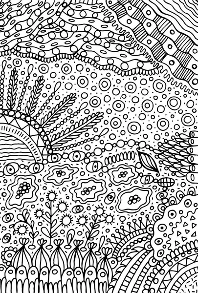 Paisagem Doodle Página Coloração Adultos Fantástica Obra Arte Psicadélica Ilustratoína —  Vetores de Stock