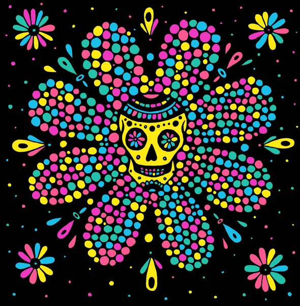 Crâne Décoration Pour Jour Des Morts Mexicain Des Couleurs Fluo — Image vectorielle