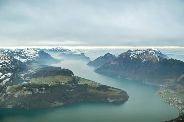 Hermosas Vistas Sobre Lago Lucerna Los Alpes Vistas Desde Cima — Foto de Stock