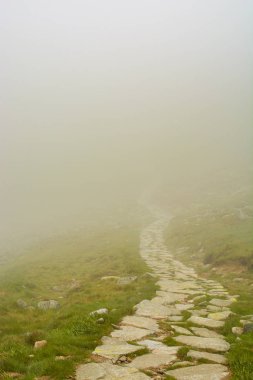 Düşük Tatras Dumbier zirvesine yakın sis gizli yürüyüş izi 