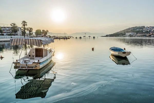 Fishing Boats Marine Sunrise Trogir Croatia Reflections Water Summer Vacation — Stock Photo, Image