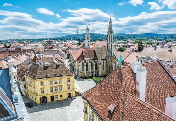 Plaza Principal Histórica Torre Bomberos Sopron Hungría Destino Viaje Tema — Foto de Stock