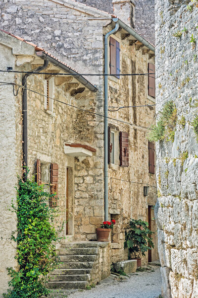 Old stone houses, Bale village, Istria, Croatia. Travel destination. Architectural theme.
