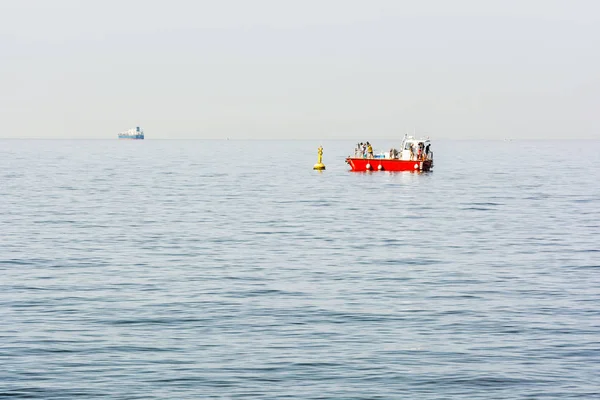 People Red Boat Gulf Trieste Italy Travel Destination Adriatic Sea — Stock Photo, Image