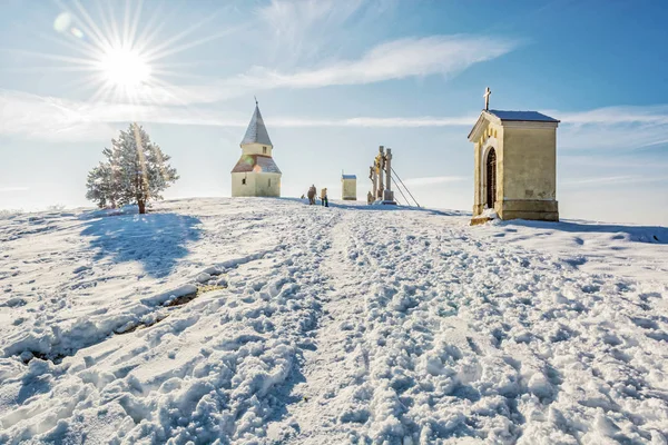 Calvário Cidade Nitra República Eslovaca Lugar Religioso Cena Inverno Património Fotos De Bancos De Imagens