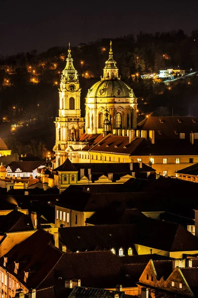 Chiesa San Nicola Praga Repubblica Ceca Scena Notturna Destinazione Viaggio — Foto Stock