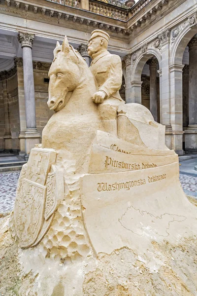 Tomas Garrigue Masaryk Sand Sculpture Mill Colonnade Karlovy Vary Czech — Stock Photo, Image