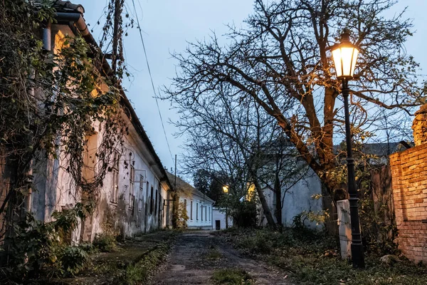 Old houses and lights. Evening street scene, Nitra, Slovak republic.