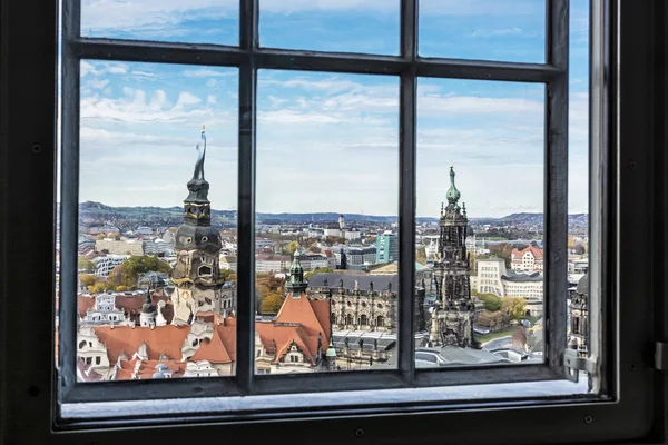 Dresden Slott Och Dresden Katedral Från Fönstret Frauenkirche Tyskland Arkitektoniska — Stockfoto