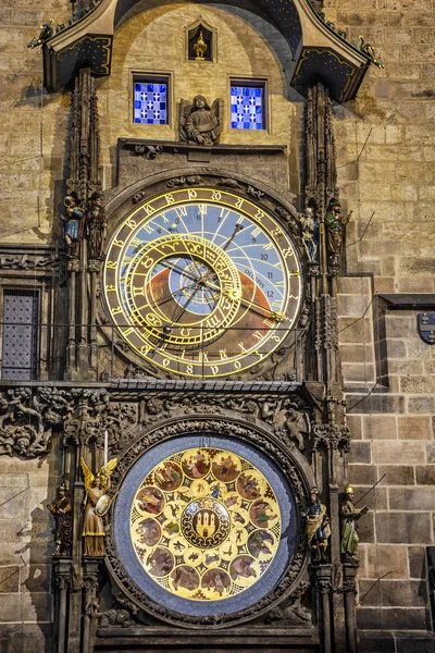 Astronomische Uhr Altes Rathaus Prag Tschechische Republik Nachtszene Touristenattraktion — Stockfoto