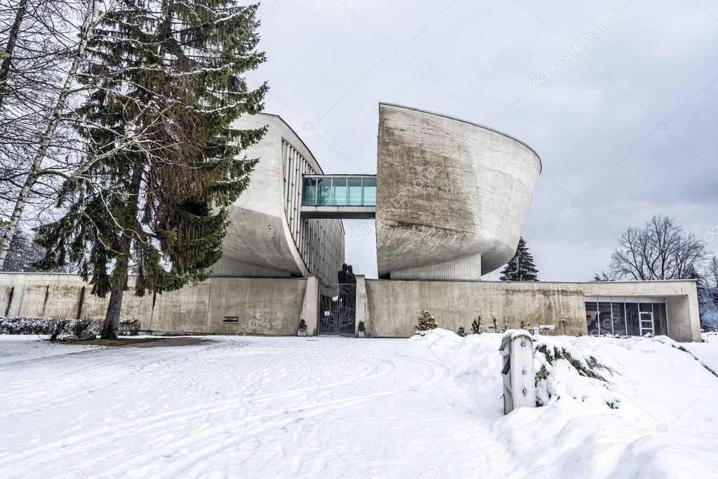 SNP Museum in Banska Bystrica, Slovak republic. Architectural theme. Travel destination.