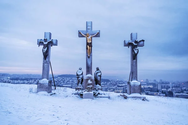 Calvaire Dans Ville Nitra République Slovaque Lieu Religieux Scène Hiver — Photo