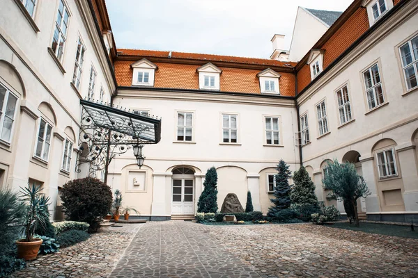 Nitra Castle Courtyard Slovakia Seat Bishop Teal Orange Photo Filter — Stock Photo, Image