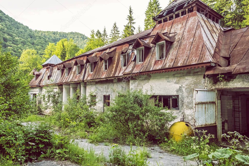 Exterior of abandoned house in Korytnica spa, Slovakia