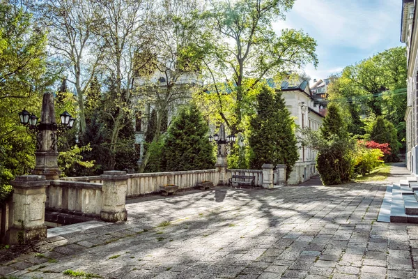 stock image Courtyard of the forestry school in old mining town Banska Stiavnica, Slovak republic. Travel destination.