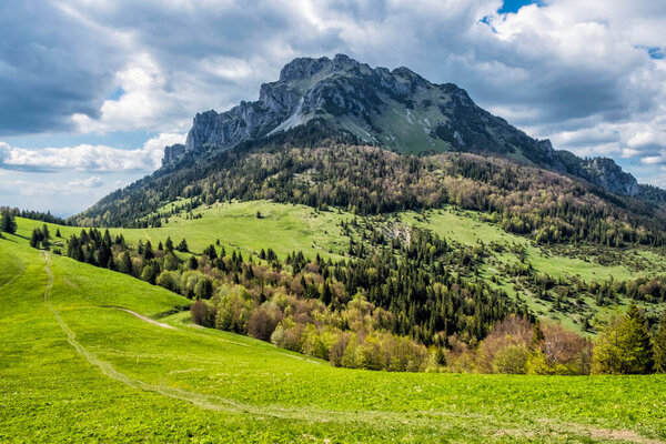 Big Rozsutec hill, Little Fatra, Slovak republic. Springtime scene. Beauty in nature.