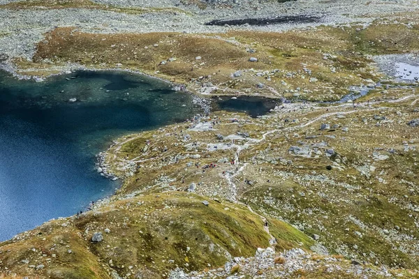 Wielki Hincovo Tarn Wielu Turystów Mengusovska Dolina Wysokie Tatry Słowacka — Zdjęcie stockowe