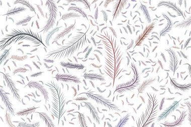 Tüy illüstrasyonlar. Web sayfası, duvar kağıdı, grafik tasarım, katalog, doku veya arka plan için iyi. Karikatür tarzı vektör grafiği.