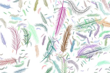 Tüy illüstrasyonlar. Web sayfası, duvar kağıdı, grafik tasarım, katalog, doku veya arka plan için iyi. Karikatür tarzı vektör grafiği.