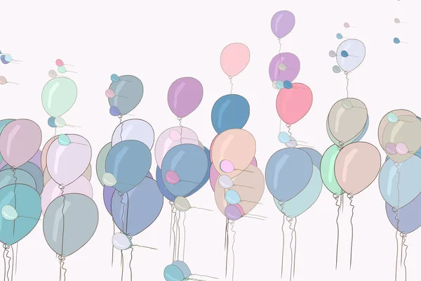 Luftballons Fliegen Illustrationen Hintergrund Abstrakt Von Hand Gezeichnet Vektorgrafik Cartoon — Stockvektor