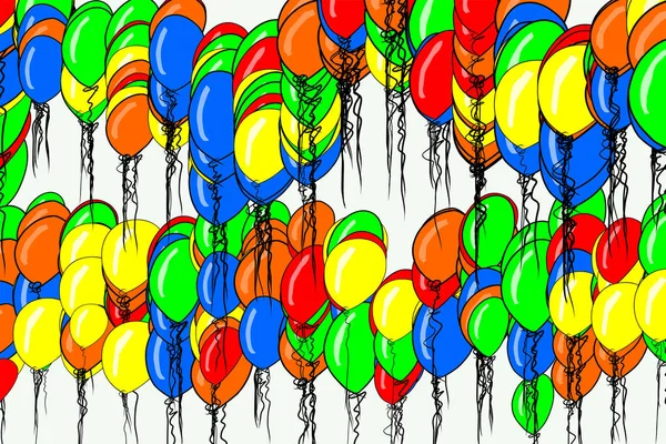 Uçan Balonlar Illüstrasyonlar Arka Plan Soyut Elle Çizilmiş Karikatür Tarzı — Stok Vektör