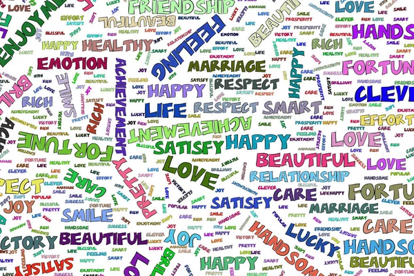 Handritad Positiva Känslor Word Cloud Illustrationer Bakgrund Bra För Grafisk — Stock vektor