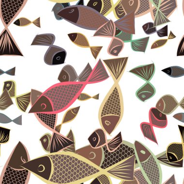 Dikişsiz el balık illüstrasyonlar arka plan, iyi grafik tasarım, duvar kağıtları veya kitapçıklar için çekilmiş. Karikatür tarzı vektör grafiği.