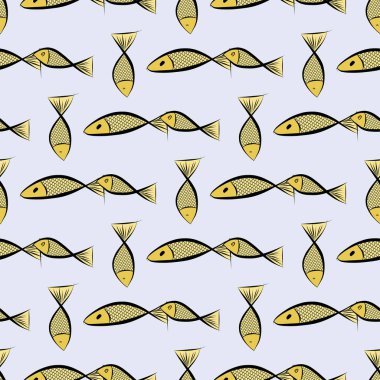 Sorunsuz balık illüstrasyonlar arka plan soyut, elle çizilmiş. Karikatür tarzı vektör grafiği.