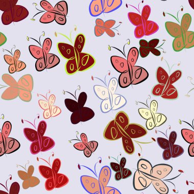 Dikişsiz el kelebek illüstrasyonlar arka plan, iyi grafik tasarım, duvar kağıtları veya kitapçıklar için çekilmiş. Karikatür tarzı vektör grafiği.