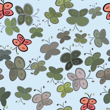 Sorunsuz Soyut kelebek illüstrasyonlar arka plan. Karikatür tarzı vektör grafiği.