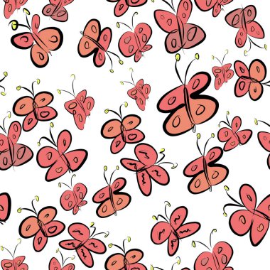 Sorunsuz kelebek illüstrasyonlar arka plan soyut, elle çizilmiş. Karikatür tarzı vektör grafiği.