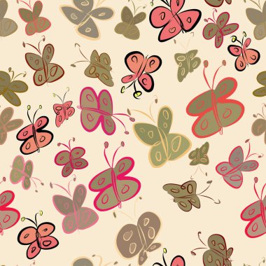 Sorunsuz Soyut kelebek illüstrasyonlar arka plan. Karikatür tarzı vektör grafiği.