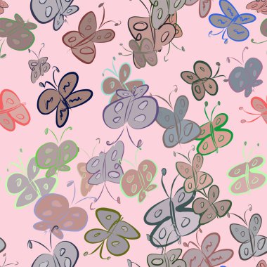 Sorunsuz dekoratif el Kelebek Sanat resimler çekilmiş. Tasarım doku ve arka plan için iyi. Karikatür tarzı vektör grafiği.