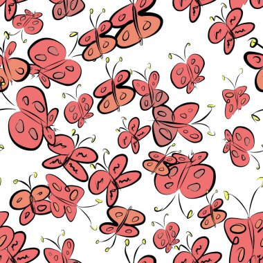 Dikişsiz el kelebek illüstrasyonlar arka plan, iyi grafik tasarım, duvar kağıtları veya kitapçıklar için çekilmiş. Karikatür tarzı vektör grafiği.