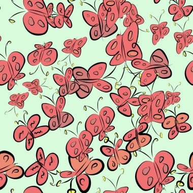 Sorunsuz kelebek illüstrasyonlar arka plan soyut, elle çizilmiş. Karikatür tarzı vektör grafiği.