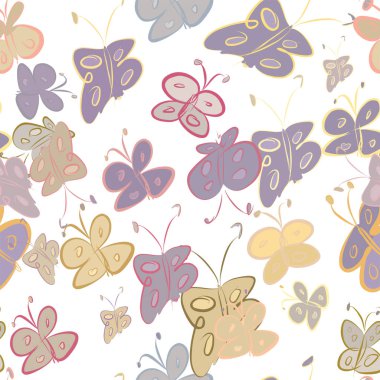 Kelebek sorunsuz illüstrasyonlar. Web sayfası, duvar kağıdı, grafik tasarım, katalog, doku veya arka plan için iyi. Karikatür tarzı vektör grafiği.