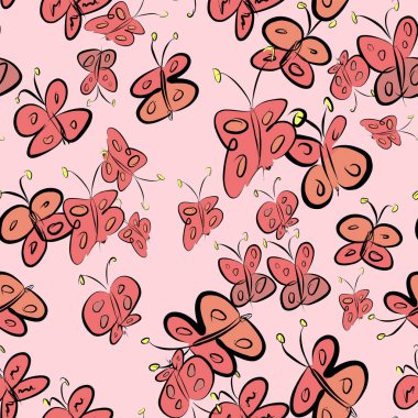 Dikişsiz el kelebek illüstrasyonlar arka plan, iyi grafik tasarım, duvar kağıtları veya kitapçıklar için çekilmiş. Karikatür tarzı vektör grafiği.