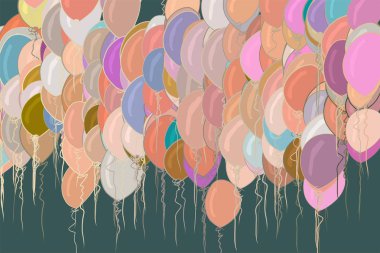 Dekoratif el uçan balon sanat Resimler çekilmiş. Tasarım doku ve arka plan için iyi. Ayrıca Doğum günü partisi veya kutlamalar için. Karikatür tarzı vektör grafiği.