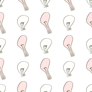 Sorunsuz illüstrasyonlar ampul. Web sayfası, duvar kağıdı, grafik tasarım, katalog, doku veya arka plan için iyi. Karikatür tarzı vektör grafiği.