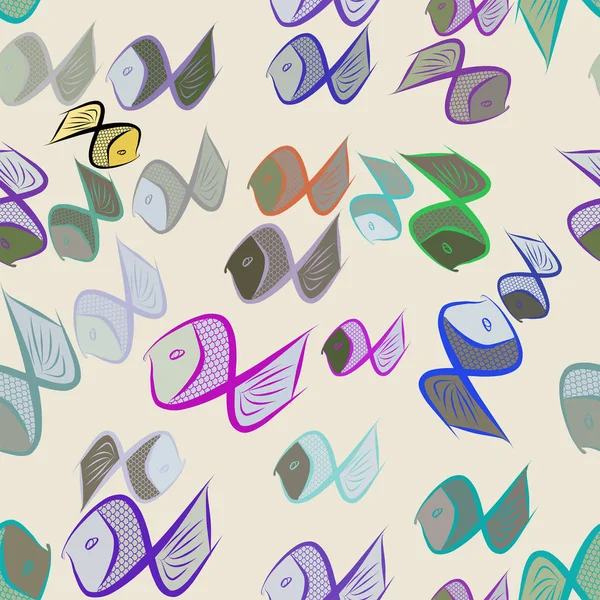 Seamless Decorative Hand Drawn Fish Art Illustrations Good Design Texture — Stock Vector