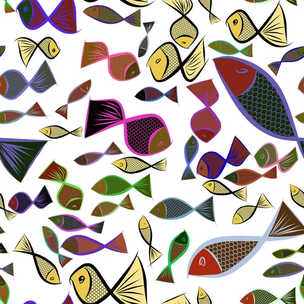 魚のシームレスなイラスト Web ページ グラフィック デザイン カタログ テクスチャや背景に適しています 漫画スタイルのベクトル グラフィック — ストックベクタ