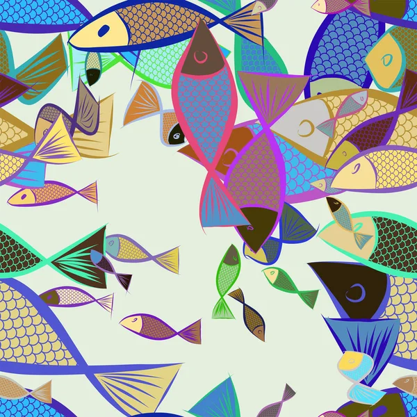 Sömlös Abstrakta Illustrationer Fisk Konceptuella Bra För Design Bakgrund Tecknad — Stock vektor