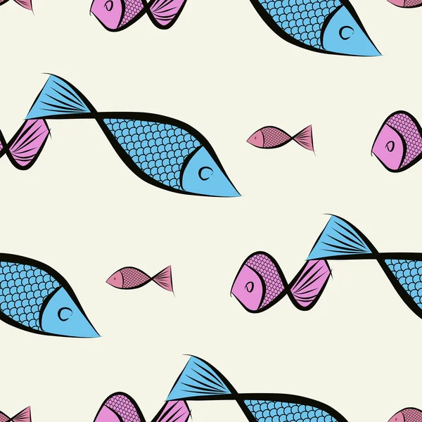 Seamless Abstract Fish Illustrations Background Cartoon Style Vector Graphic — Stock Vector