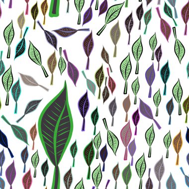 Yaprakların sorunsuz illüstrasyonlar. Web sayfası, duvar kağıdı, grafik tasarım, katalog, doku veya arka plan için iyi. Karikatür tarzı vektör grafiği.