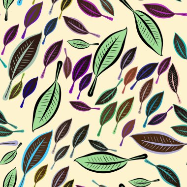 Dikişsiz el yaprakları illüstrasyonlar arka plan, iyi grafik tasarım, duvar kağıtları veya kitapçıklar için çekilmiş. Karikatür tarzı vektör grafiği.