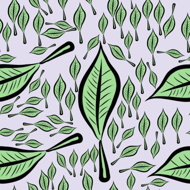 Yaprakların sorunsuz illüstrasyonlar. Web sayfası, duvar kağıdı, grafik tasarım, katalog, doku veya arka plan için iyi. Karikatür tarzı vektör grafiği.