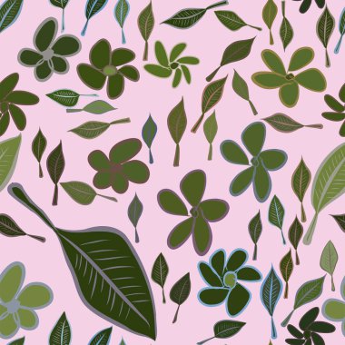 Sorunsuz elle çizilmiş bırakır ve illüstrasyonlar arka plan, iyi grafik tasarım, duvar kağıtları veya kitapçıklar için çiçek. Karikatür tarzı vektör grafiği.