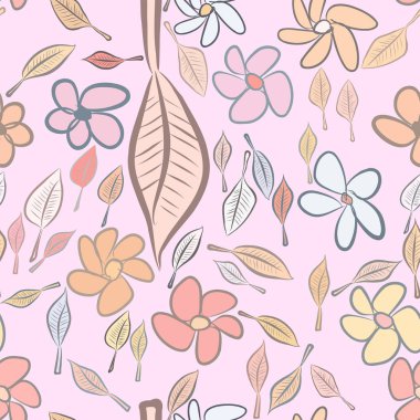 Yaprak ve çiçek, kavramsal sorunsuz soyut resimler. Tasarım arka plan için iyi. Karikatür tarzı vektör grafiği.